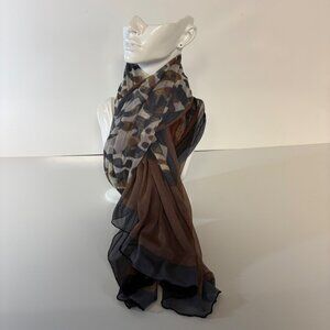Leopard Print Brown Black Mesh Scarf Wrap 36 in x 56 in Lightweight Sheer
